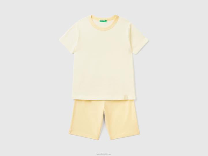 pijama corto de algodón ligero NHBF2759 vainilla niños Benetton