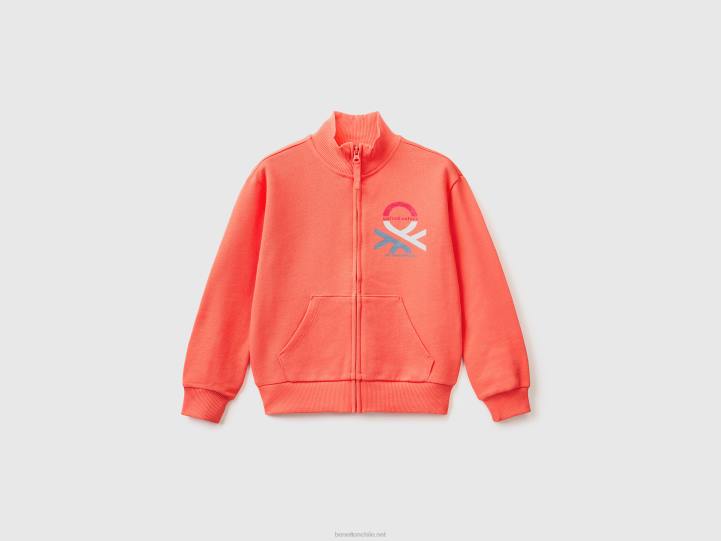 sudadera con cremallera y cuello NHBF2525 coral naranja niños Benetton