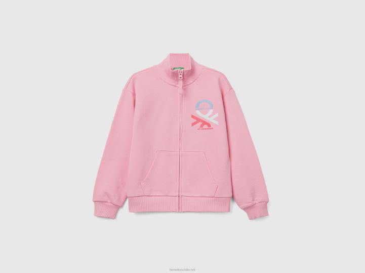 sudadera con cremallera y cuello NHBF5359 rosa niños Benetton
