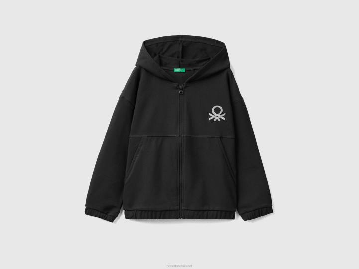 sudadera con cremallera y logo bordado NHBF2509 negro niños Benetton