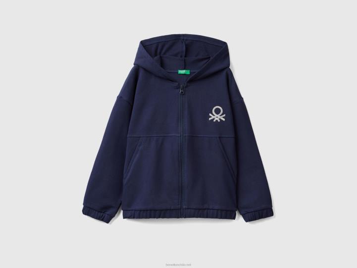 sudadera con cremallera y logo bordado NHBF2542 azul oscuro niños Benetton