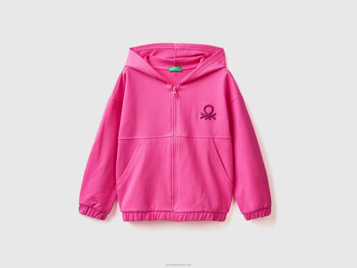 sudadera con cremallera y logo bordado NHBF2543 fucsia niños Benetton