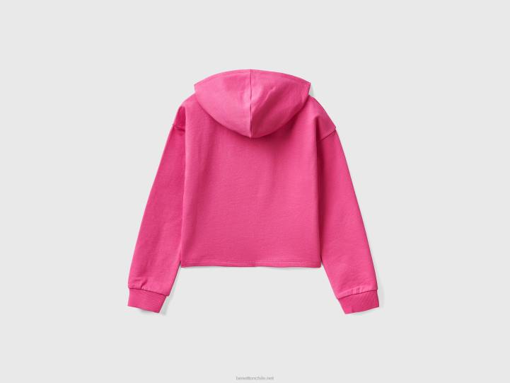 sudadera corta con capucha y cuello en V NHBF5320 fucsia niños Benetton