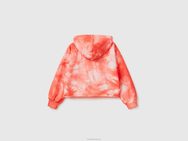 sudadera corta con capucha y efecto teñido anudado NHBF2553 coral naranja niños Benetton