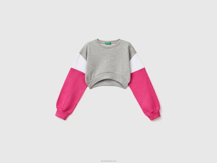 sudadera corta con diseño colour block NHBF5340 gris niños Benetton
