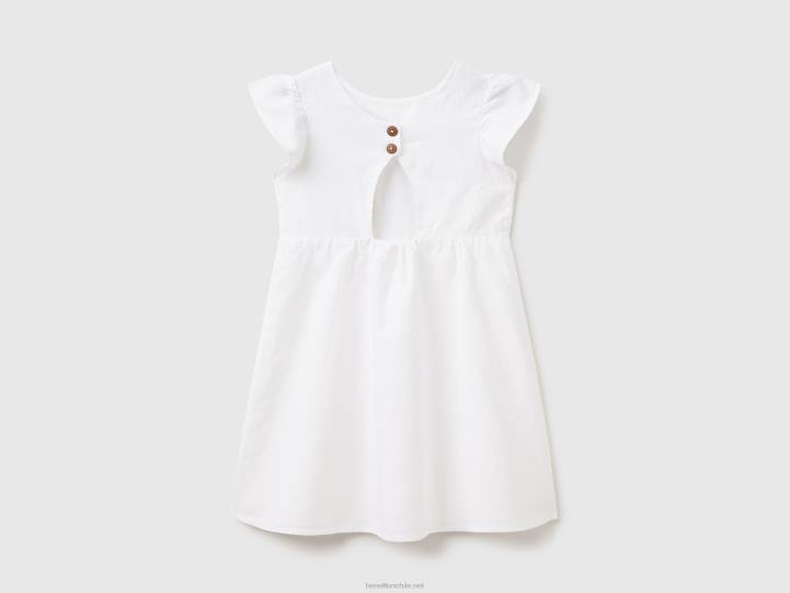 vestido corto en mezcla de lino NHBF2564 blanco niños Benetton