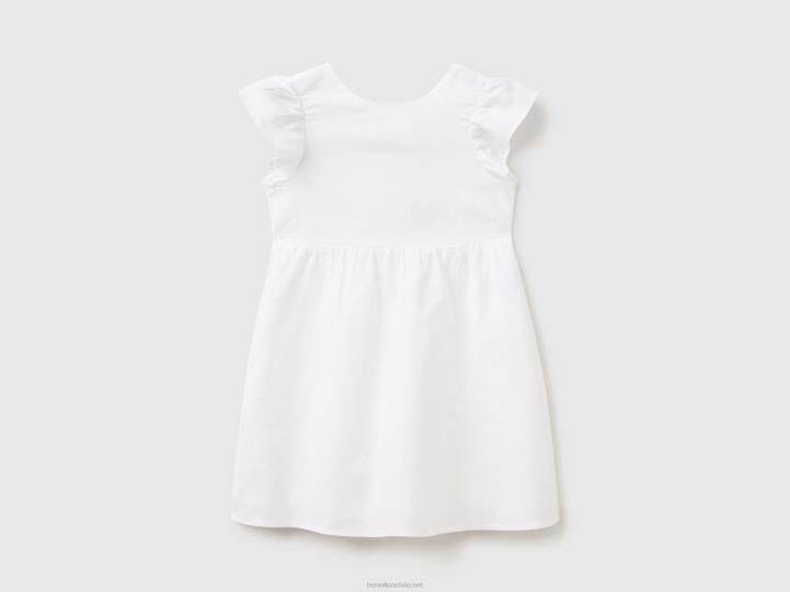 vestido corto en mezcla de lino NHBF5361 blanco niños Benetton