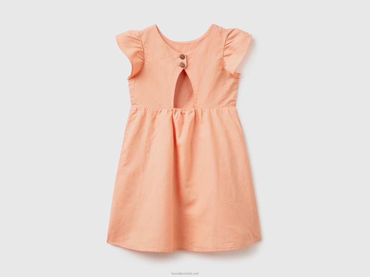 vestido corto en mezcla de lino NHBF5362 salmón niños Benetton