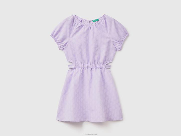 vestido estampado en mezcla de lino NHBF5367 lavanda niños Benetton