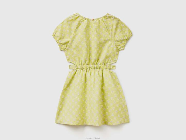 vestido estampado en mezcla de lino NHBF5370 cal niños Benetton