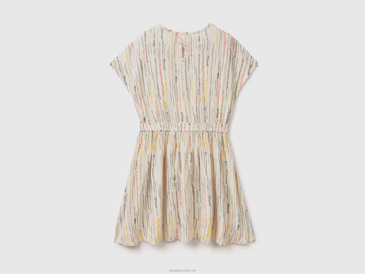 vestido estampado en viscosa sostenible NHBF2575 Blanco crema niños Benetton