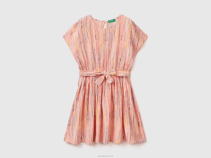 vestido estampado en viscosa sostenible NHBF2576 Rosa suave niños Benetton
