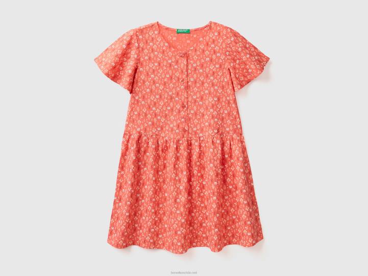 vestido floral en viscosa sostenible NHBF2559 coral naranja niños Benetton
