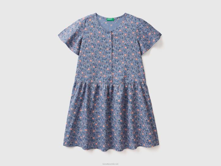 vestido floral en viscosa sostenible NHBF2561 fuerza aérea azul niños Benetton