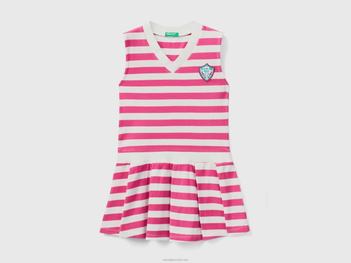 vestido sin mangas a rayas NHBF5364 fucsia niños Benetton