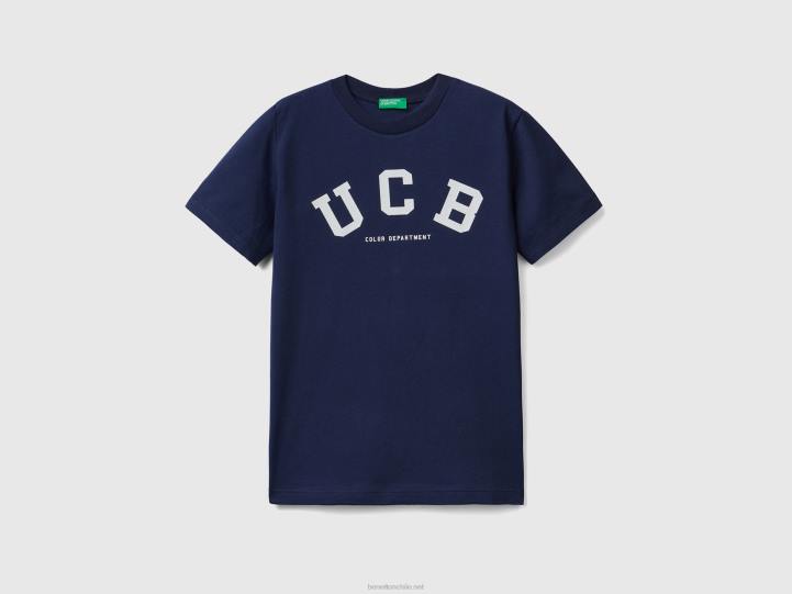 Camiseta 100% algodón con logo NHBF4826 azul oscuro niños Benetton