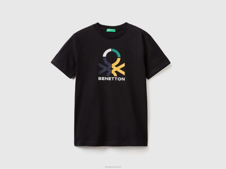 Camiseta 100% algodón orgánico NHBF1674 negro niños Benetton
