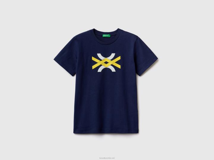 Camiseta 100% algodón orgánico con logo NHBF1737 azul oscuro niños Benetton