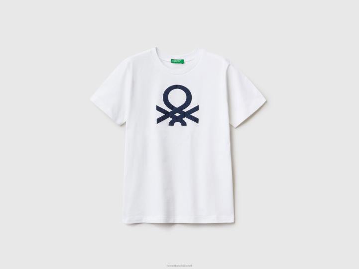 Camiseta 100% algodón orgánico con logo NHBF1763 blanco niños Benetton