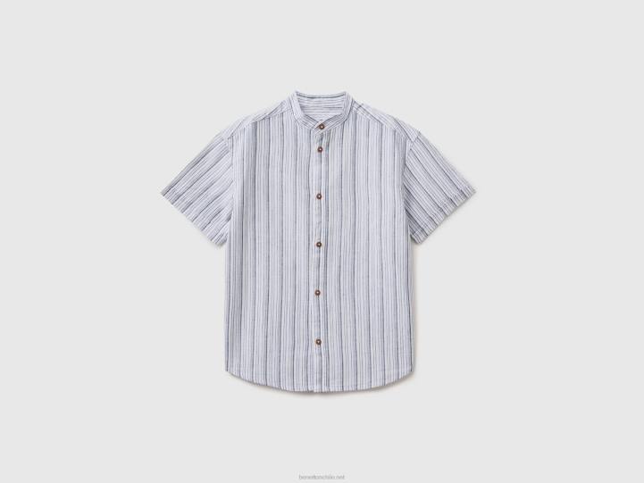 camisa a rayas en mezcla de lino NHBF1796 blanco niños Benetton