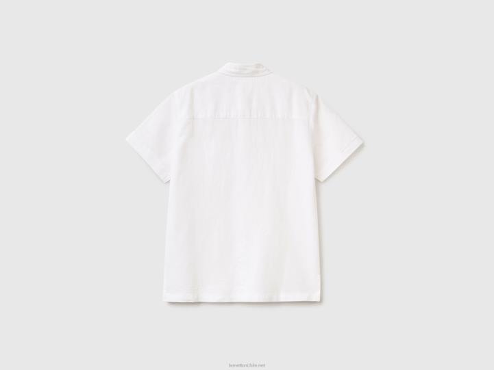 camisa de manga corta en mezcla de lino NHBF1679 blanco niños Benetton