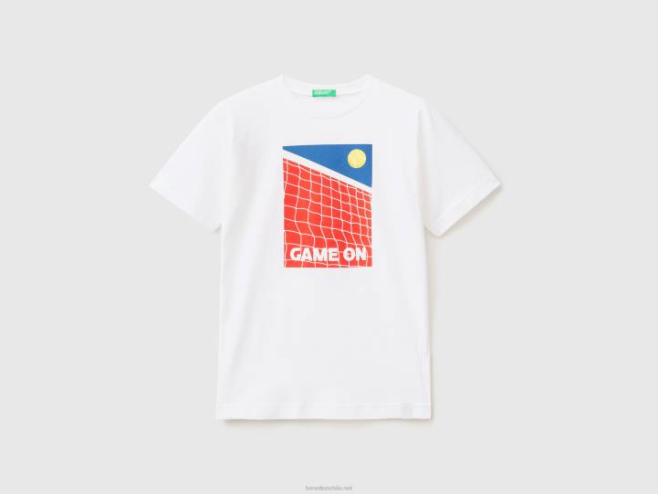 camiseta con estampado de tenis NHBF1791 blanco niños Benetton