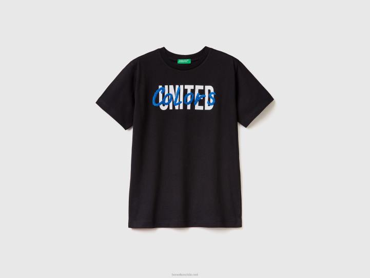 camiseta con estampado y bordado NHBF1789 negro niños Benetton