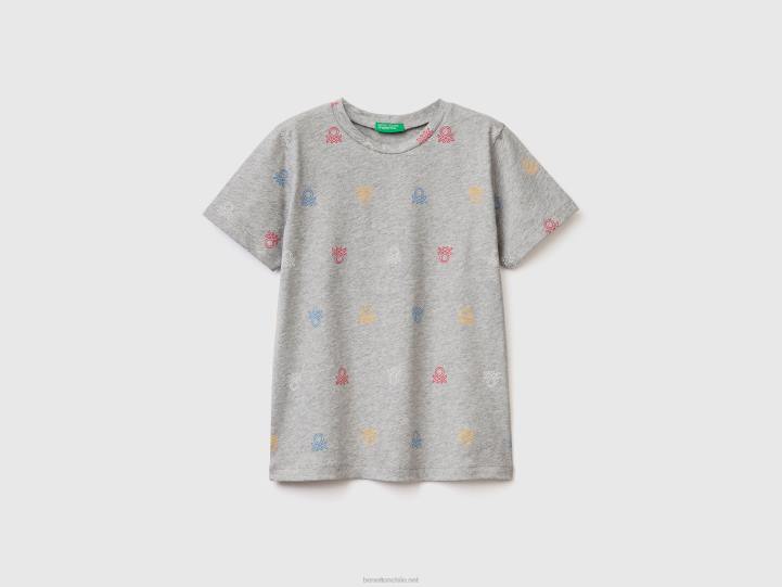 camiseta con logo estampado NHBF1656 gris niños Benetton