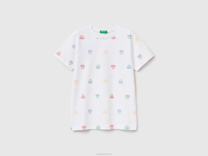 camiseta con logo estampado NHBF1691 blanco niños Benetton