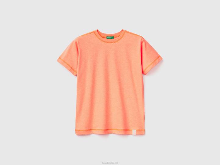 camiseta de cuello redondo en tejido reciclado NHBF1655 naranja neón niños Benetton