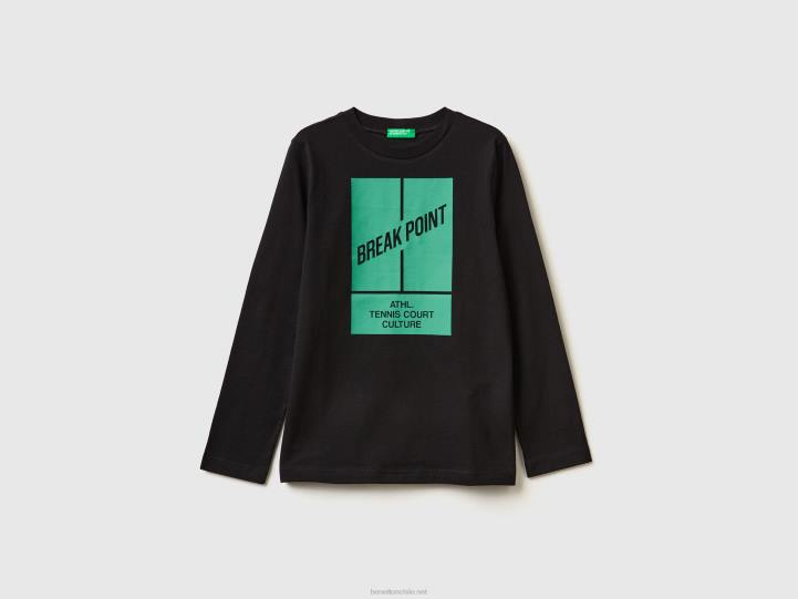 camiseta de manga larga con estampado NHBF1785 negro niños Benetton