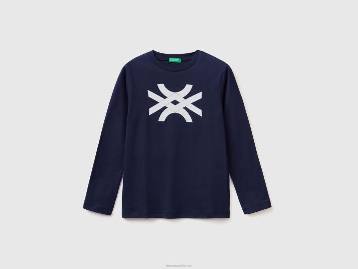 camiseta de manga larga con logo NHBF1710 azul oscuro niños Benetton