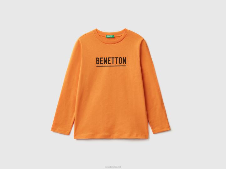 camiseta de manga larga con logo NHBF1747 naranja niños Benetton