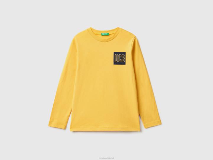 camiseta de manga larga con logo NHBF4811 amarillo niños Benetton