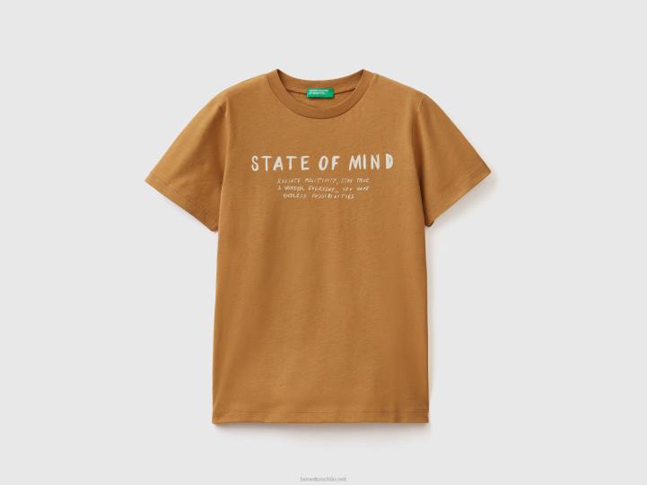 camiseta de puro algodón con estampado NHBF1787 camello niños Benetton