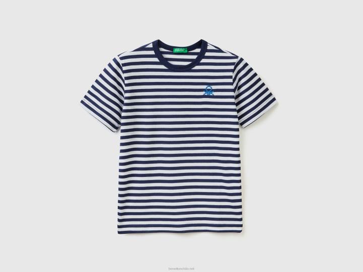 camiseta de rayas 100% algodón NHBF1652 azul niños Benetton