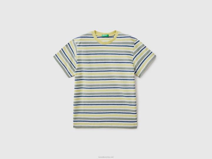 camiseta de rayas en mezcla de lino NHBF1736 amarillo niños Benetton