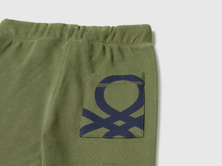 Pantalones de chándal 100% algodón NHBF4919 verde militar niños Benetton