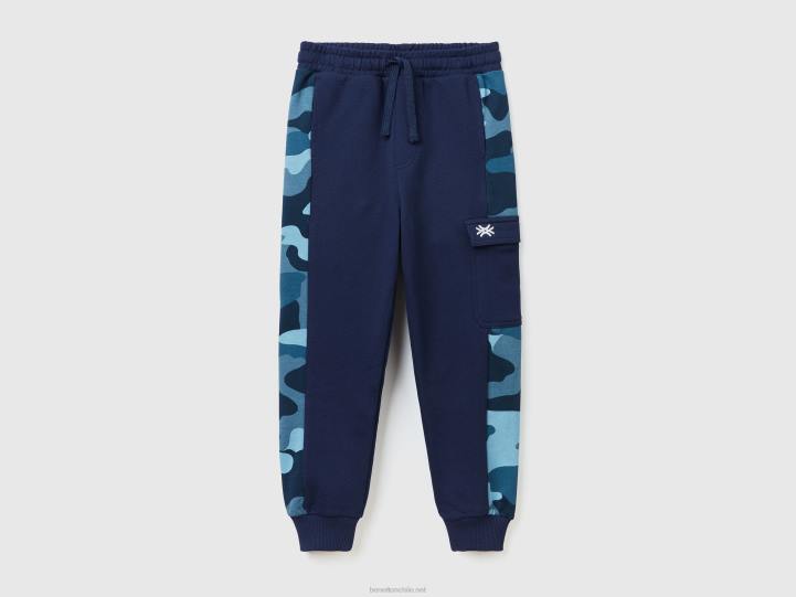 pantalones de chándal con bandas de camuflaje NHBF1919 azul oscuro niños Benetton