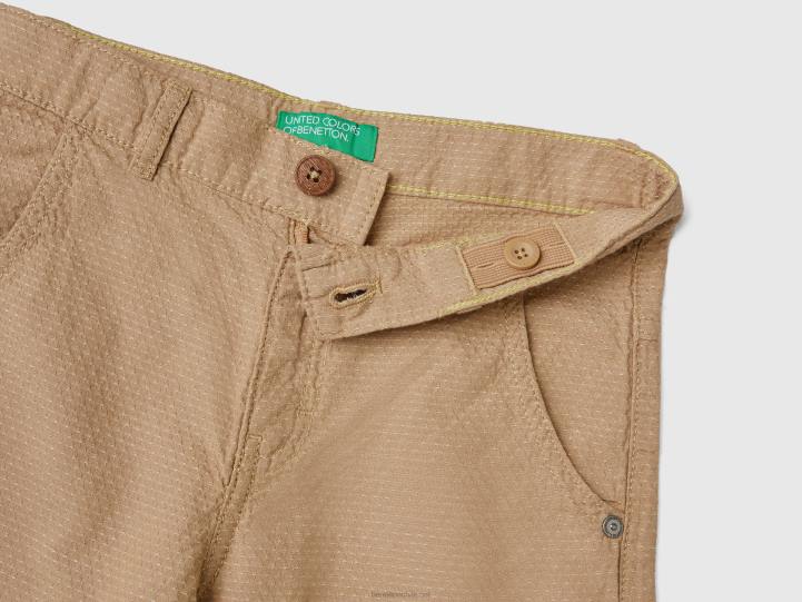 shorts con microestampado en mezcla de lino NHBF1966 beige niños Benetton