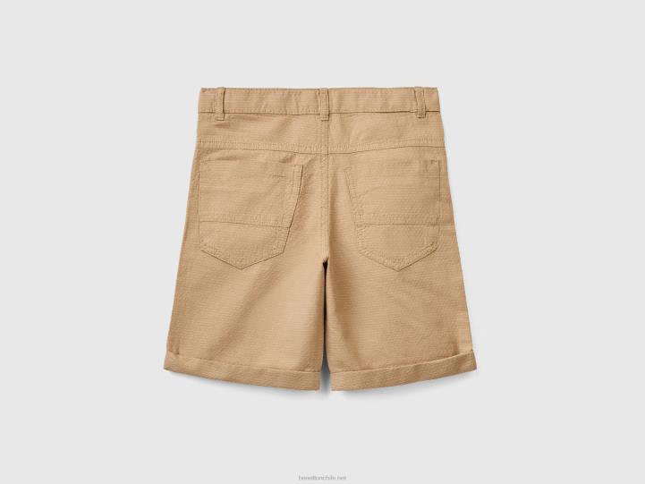 shorts con microestampado en mezcla de lino NHBF4934 beige niños Benetton