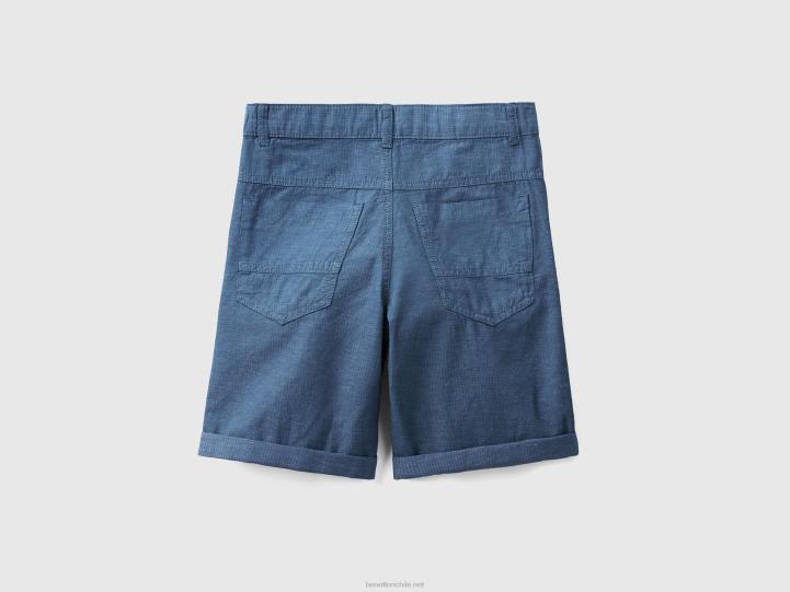 shorts con microestampado en mezcla de lino NHBF4960 azul oscuro niños Benetton