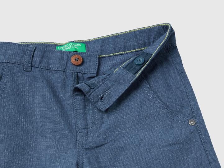 shorts con microestampado en mezcla de lino NHBF4960 azul oscuro niños Benetton