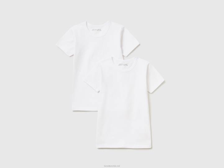 dos camisetas blancas de algodón orgánico elástico NHBF2061 blanco niños Benetton