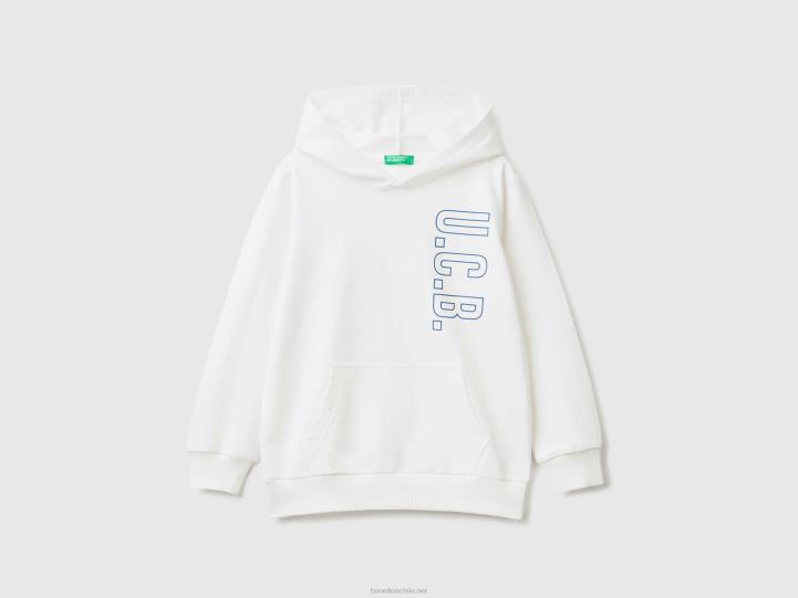 Sudadera con capucha 100% algodón NHBF4864 blanco niños Benetton
