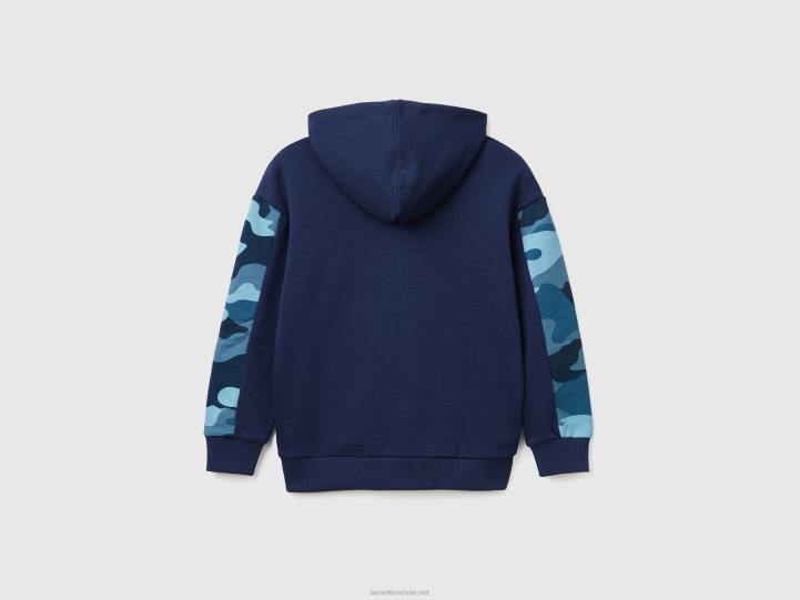 sudadera con capucha y mangas de camuflaje NHBF4843 azul oscuro niños Benetton
