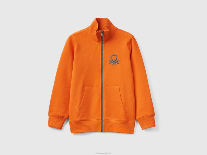 sudadera de puro algodón con cremallera NHBF1807 naranja niños Benetton