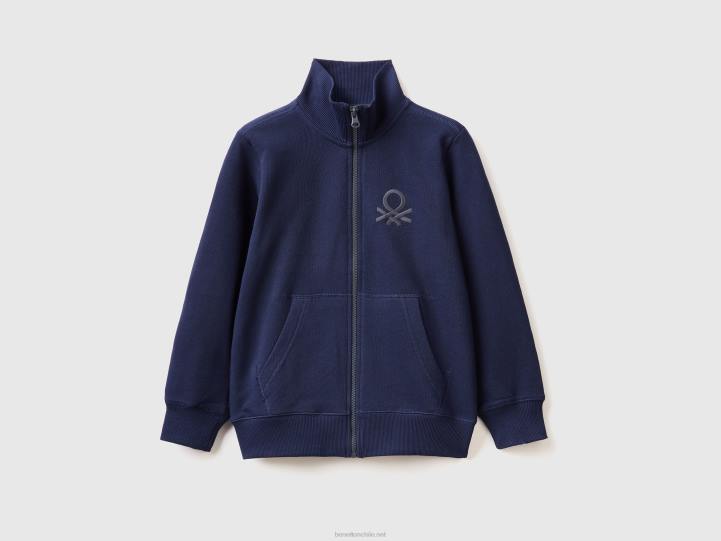 sudadera de puro algodón con cremallera NHBF1869 azul oscuro niños Benetton