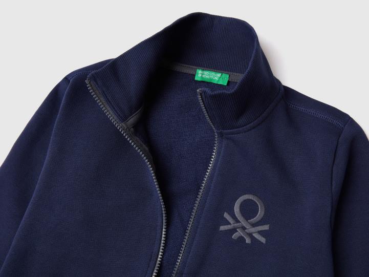 sudadera de puro algodón con cremallera NHBF1869 azul oscuro niños Benetton
