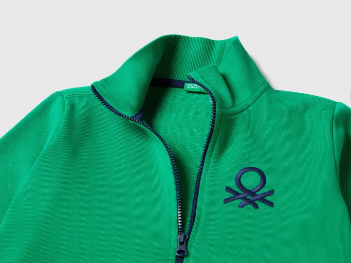 sudadera de puro algodón con cremallera NHBF4888 verde niños Benetton